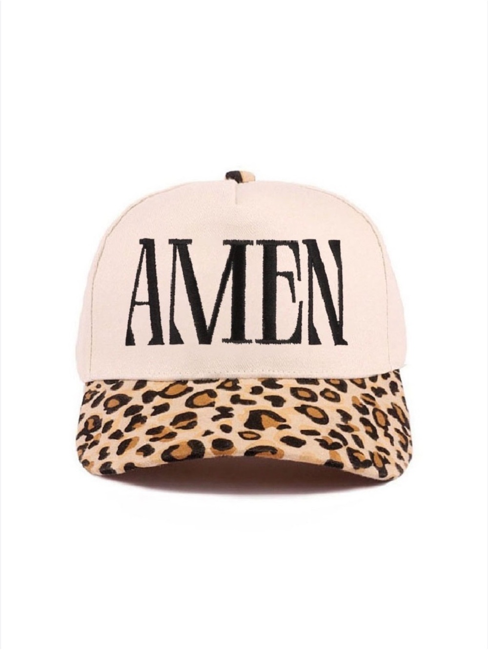 Zenana AMEN Embroidered Leopard Brim Cap - Cream & Leopard